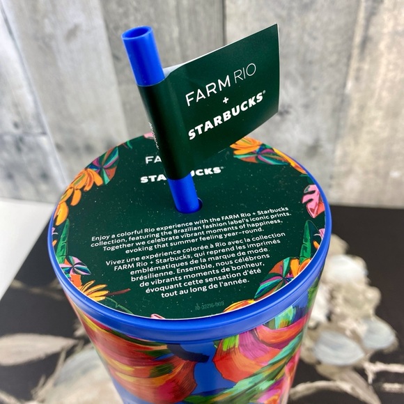 NWT Starbucks Farm Rio Limited Edition Blue Multicolor Banana Print Tumbler. - Picture 5 of 13